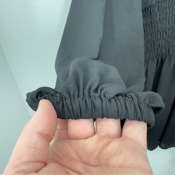 Madewell Size Small Black Bubble-Sleeve Smocked Mini Dress LBD Fall Wedding NWT - Picture 3 of 9